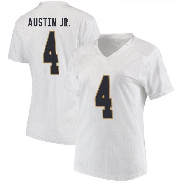 Kevin Austin Jr. Notre Dame Fighting Irish NCAA Women's #4 White Game College Stitched Football Jersey QAA8255NM